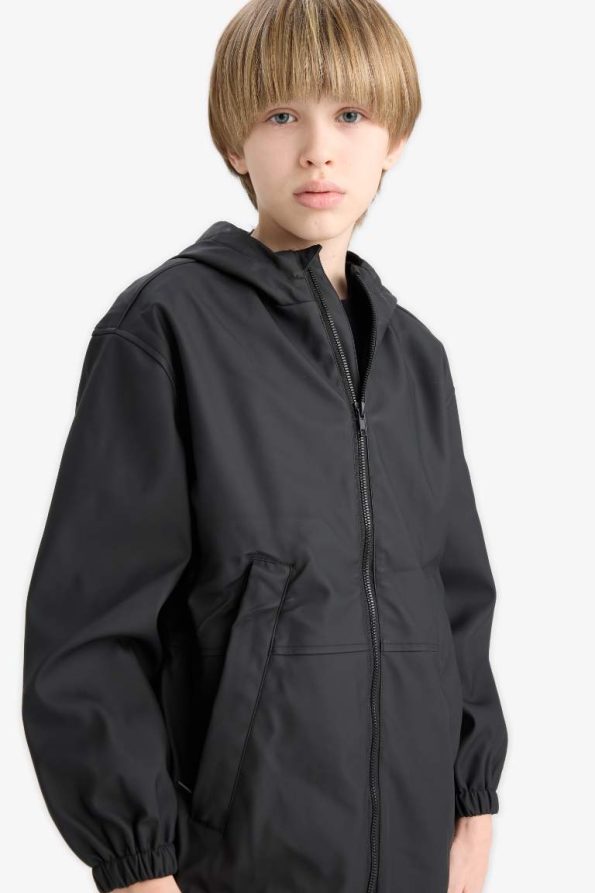 Boys' Waterproof Hooded Zip-Up Raincoat