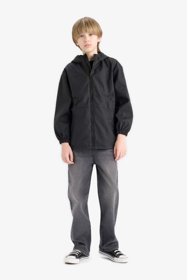 Boys' Waterproof Hooded Zip-Up Raincoat