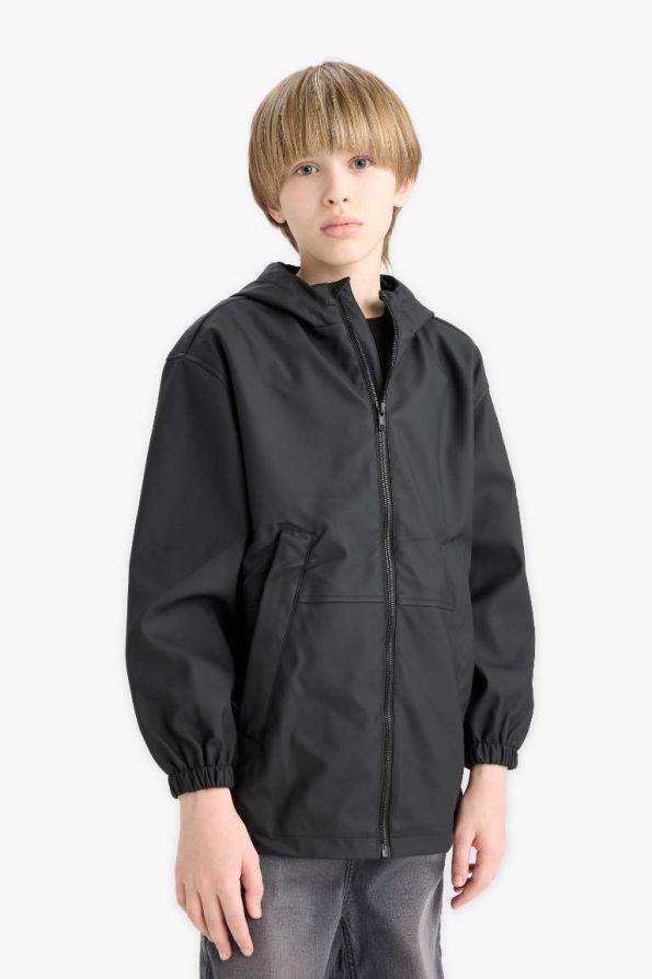 Boys' Waterproof Hooded Zip-Up Raincoat