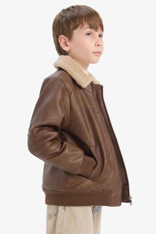 Boys' Polo Collar Fleece Lined Zipper Jacket