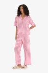 Checkered Short Sleeve Pajama Set with Long Pants - Fall in Love
