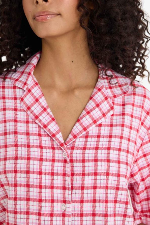 Checkered Short Sleeve Pajama Set with Long Pants - Fall in Love
