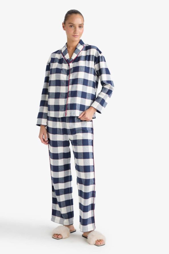 Regular Fit Checkered Long Sleeve Pajama Set