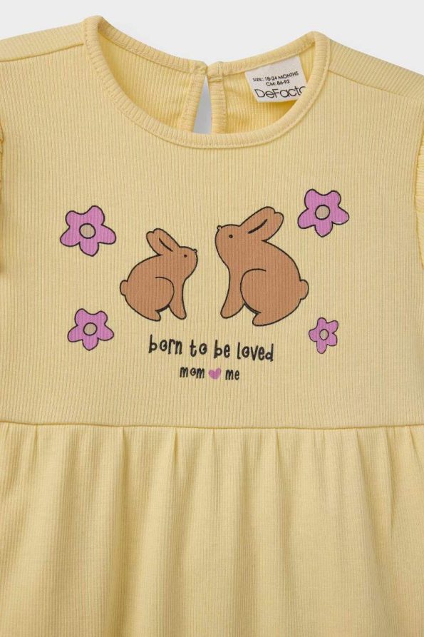 Newborn Baby Girl Printed Ribbed Cotton Short Sleeve Romper