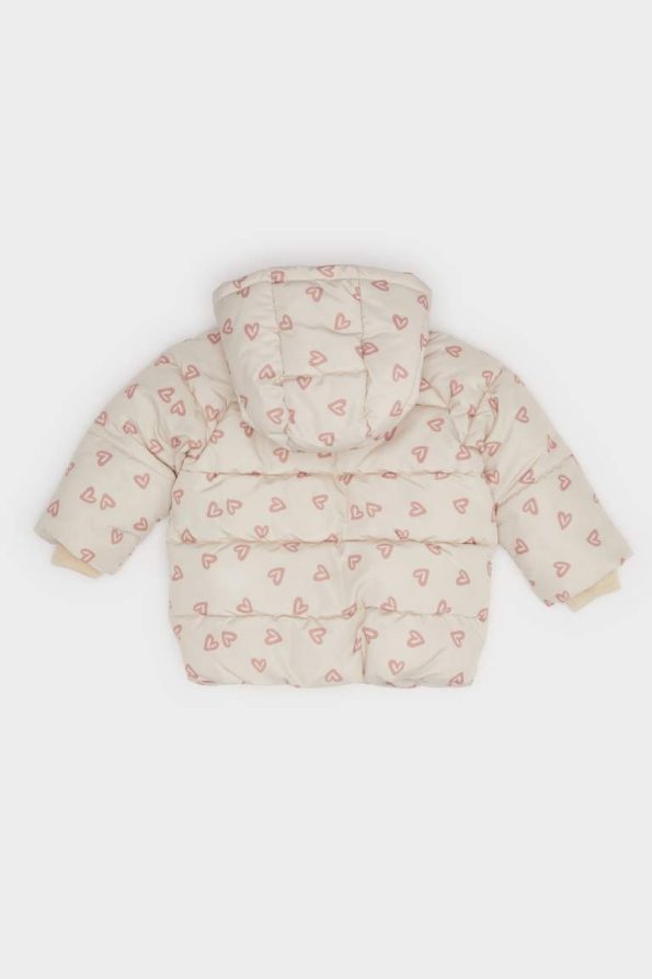 Girls' Waterproof Hooded Patterned Zip-Up Puffer Jacket