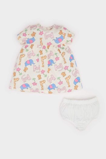 Girls' Baby 2-Piece Animal Print Ribbed Dress and Panty Set