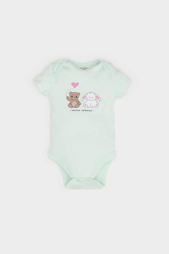 Baby Girl Newborn Printed Ribbed Short Sleeve Bodysuit