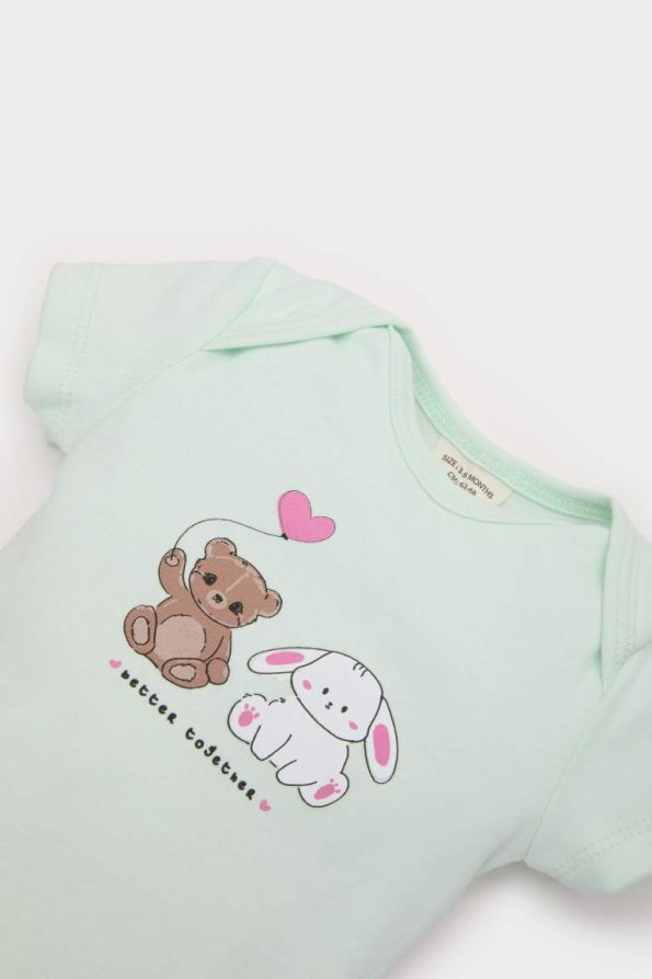 Baby Girl Newborn Printed Ribbed Short Sleeve Bodysuit
