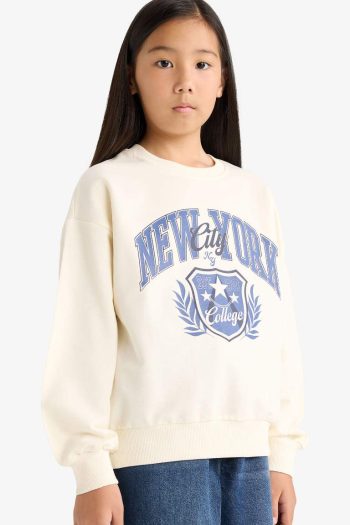 Girls' Relaxed Fit Printed Crew Neck Sweatshirt