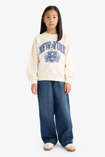 Girls' Relaxed Fit Printed Crew Neck Sweatshirt