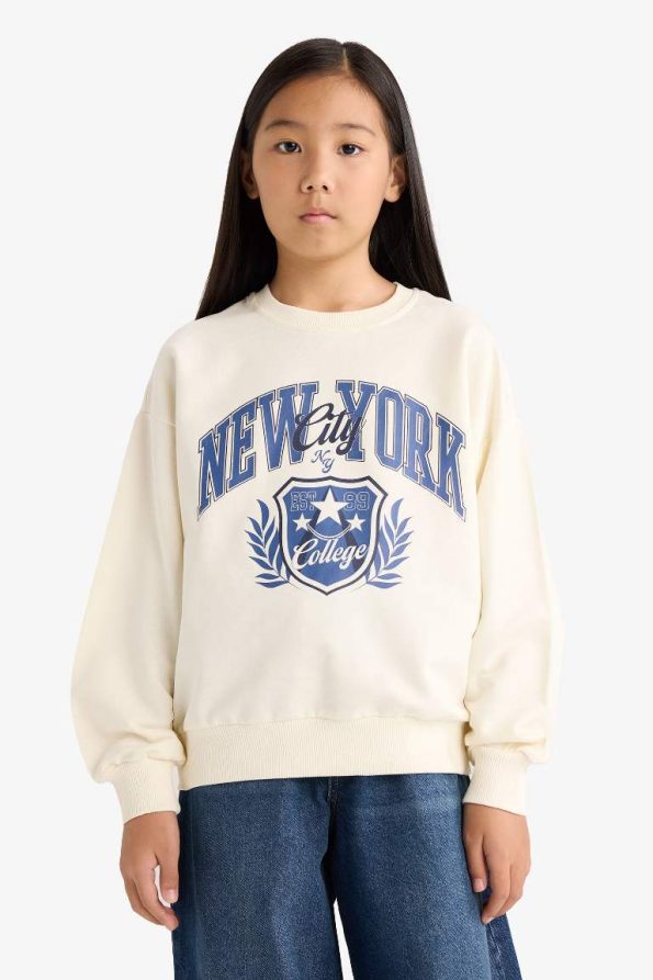 Girls' Relaxed Fit Printed Crew Neck Sweatshirt