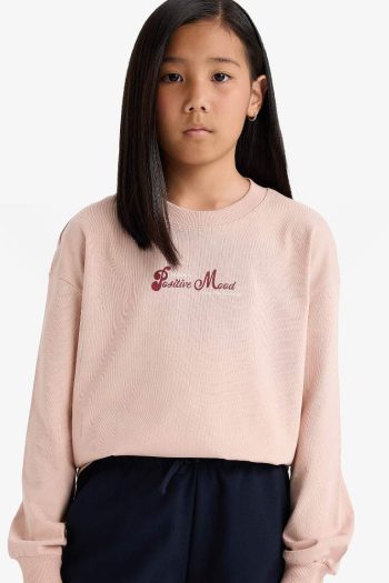 Girls' Relaxed Fit Printed Crew Neck Sweatshirt