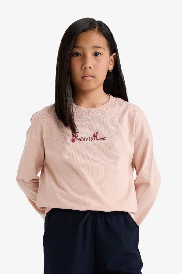 Girls' Relaxed Fit Printed Crew Neck Sweatshirt