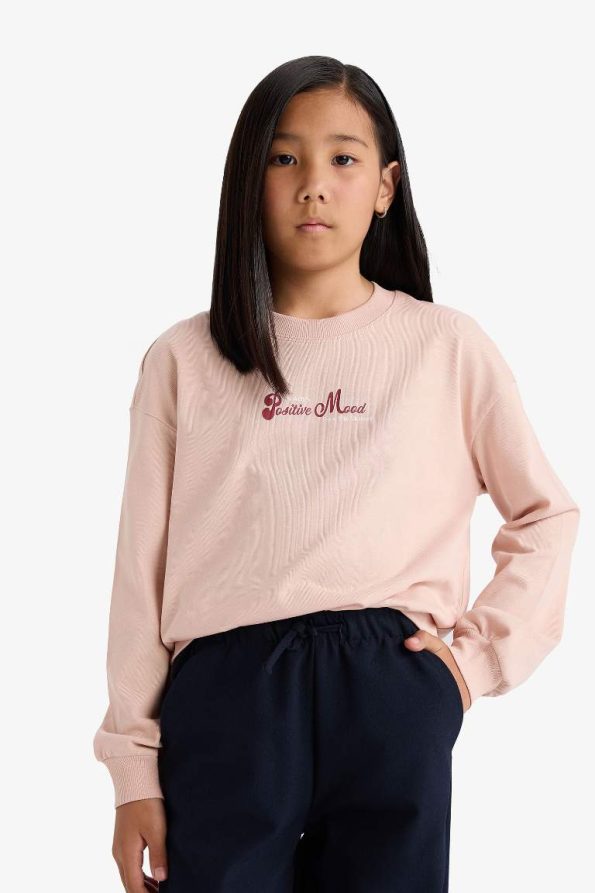 Girls' Relaxed Fit Printed Crew Neck Sweatshirt