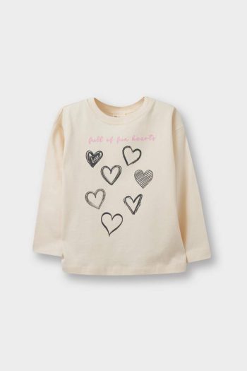 Girls' Long Sleeve Heart Print Crew Neck T-Shirt Set