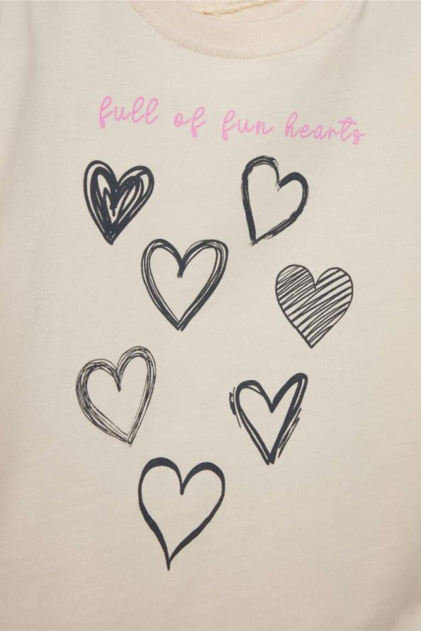 Girls' Long Sleeve Heart Print Crew Neck T-Shirt Set