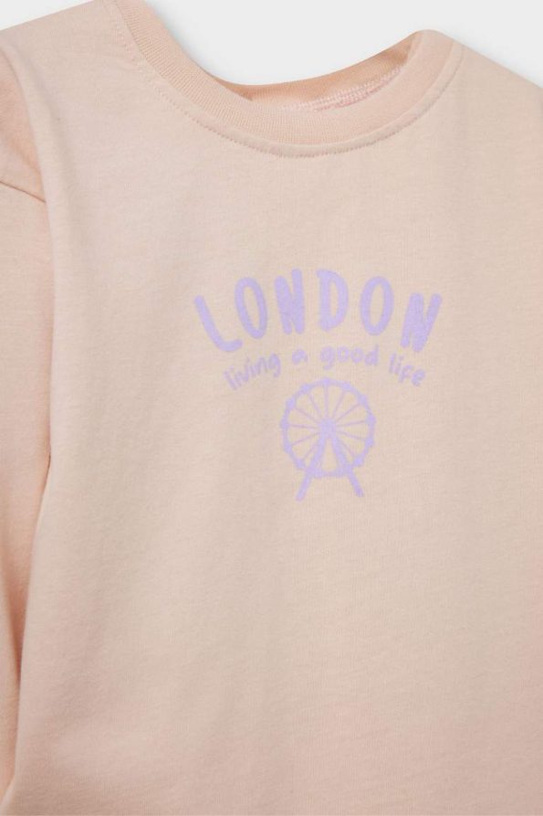 Girls' Long Sleeve Heart Print Crew Neck T-Shirt Set