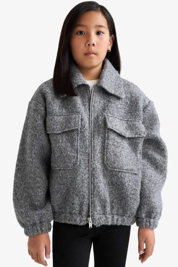 Girls' Zip-Up Polo Collar Bomber Jacket