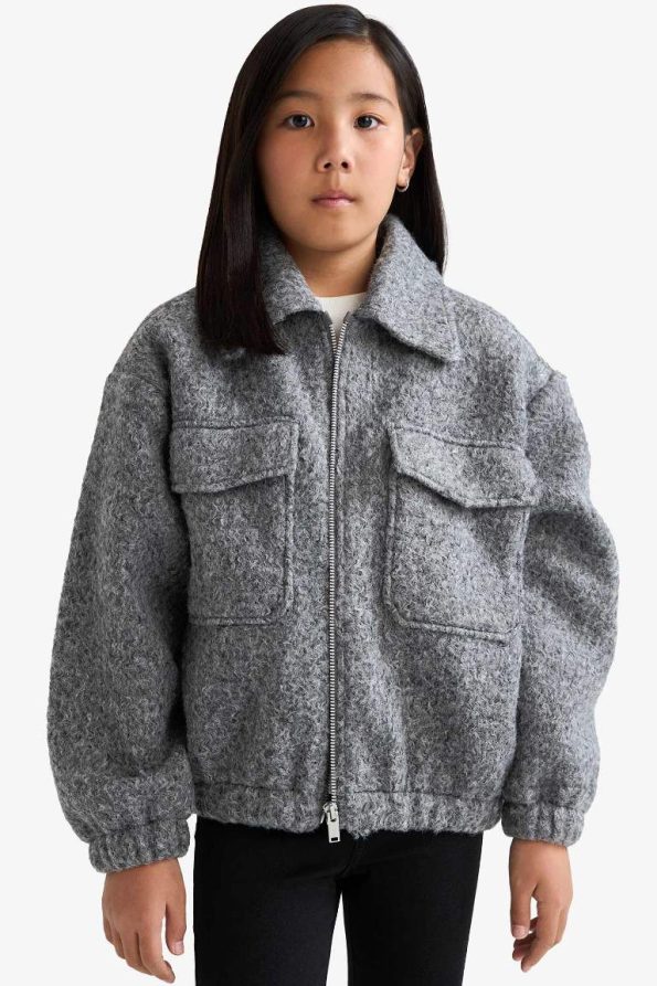 Girls' Zip-Up Polo Collar Bomber Jacket