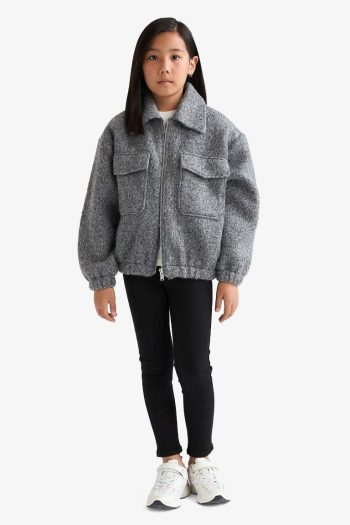 Girls' Zip-Up Polo Collar Bomber Jacket