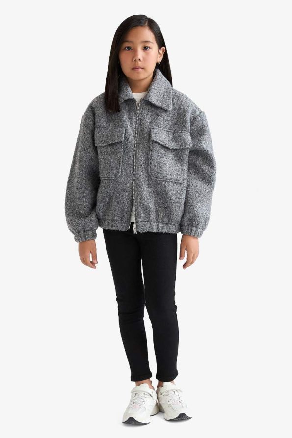 Girls' Zip-Up Polo Collar Bomber Jacket