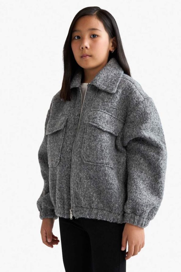Girls' Zip-Up Polo Collar Bomber Jacket