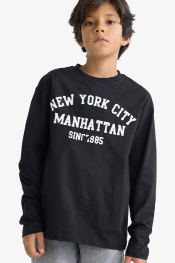 Boys' Printed Long Sleeve Bicycle Neck T-Shirt