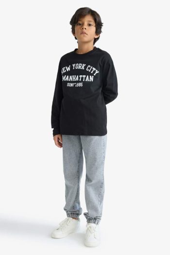 Boys' Printed Long Sleeve Bicycle Neck T-Shirt