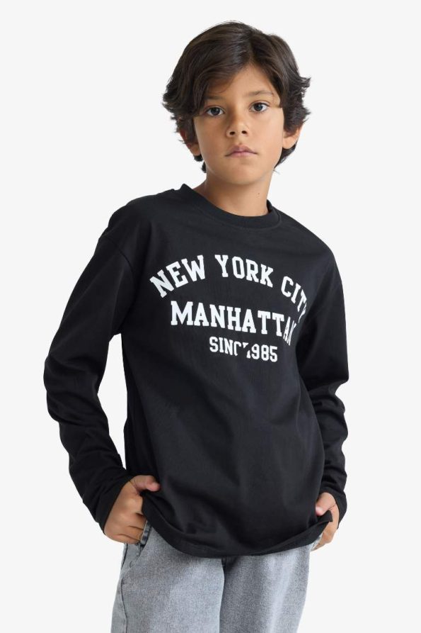 Boys' Printed Long Sleeve Bicycle Neck T-Shirt