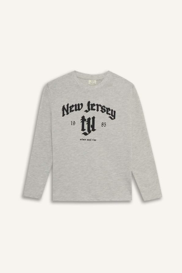 Boys' Printed Long Sleeve T-Shirt with Crew Neck