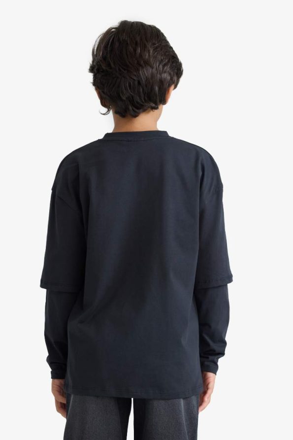 Boys' Oversized Wide Fit Printed Long Sleeve T-Shirt