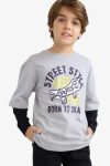 Boys' Oversized Wide Fit Crew Neck Printed Long Sleeve T-Shirt