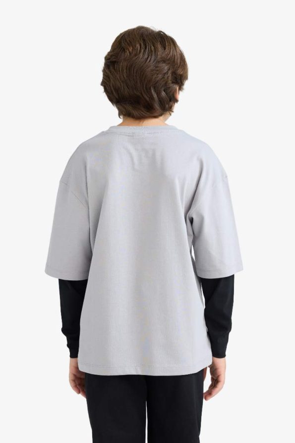 Boys' Oversized Wide Fit Crew Neck Printed Long Sleeve T-Shirt