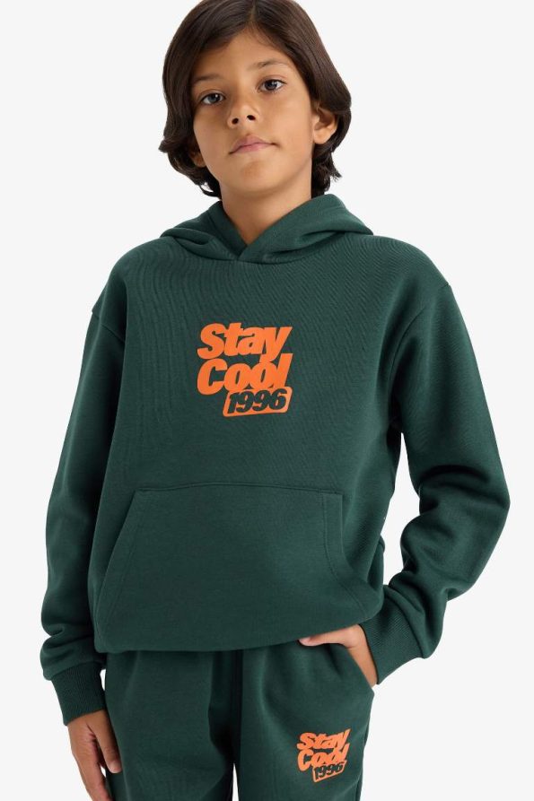 Boys' Hooded Printed Sweatshirt with Soft Fleece Lining