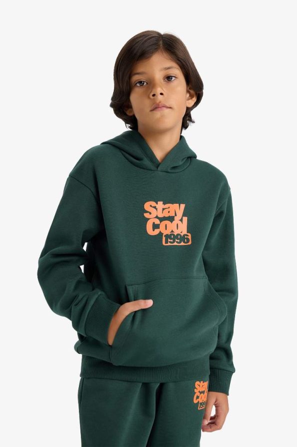 Boys' Hooded Printed Sweatshirt with Soft Fleece Lining