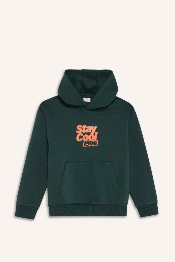 Boys' Hooded Printed Sweatshirt with Soft Fleece Lining