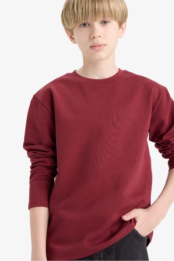 Boys' Basic Long Sleeve Crew Neck School T-Shirt