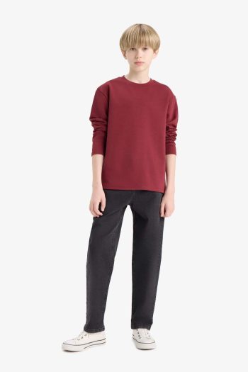 Boys' Basic Long Sleeve Crew Neck School T-Shirt