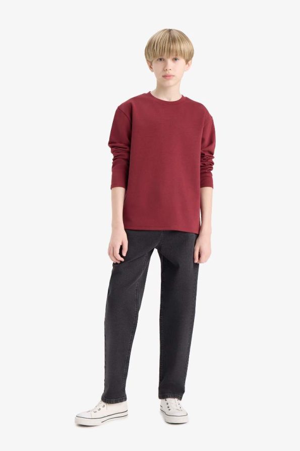 Boys' Basic Long Sleeve Crew Neck School T-Shirt