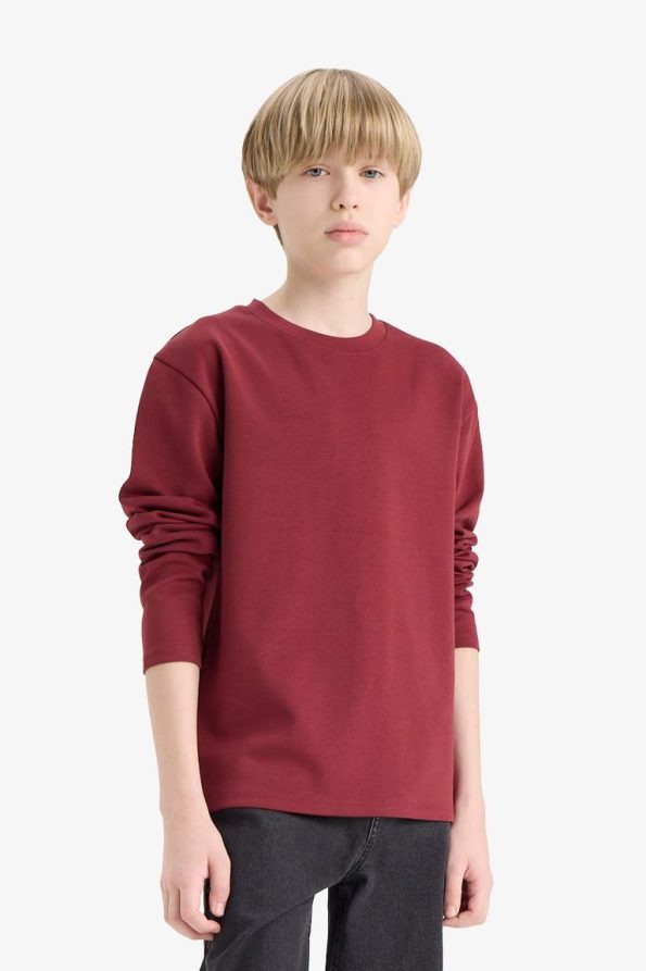 Boys' Basic Long Sleeve Crew Neck School T-Shirt