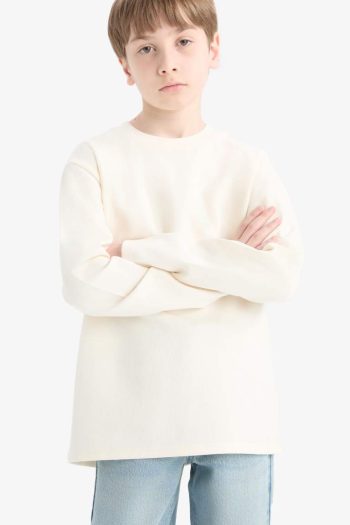 Boys' Basic Long Sleeve School T-Shirt with Crew Neck