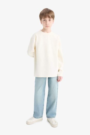 Boys' Basic Long Sleeve School T-Shirt with Crew Neck