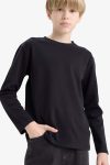 Boys' Basic Long Sleeve Crew Neck School T-Shirt