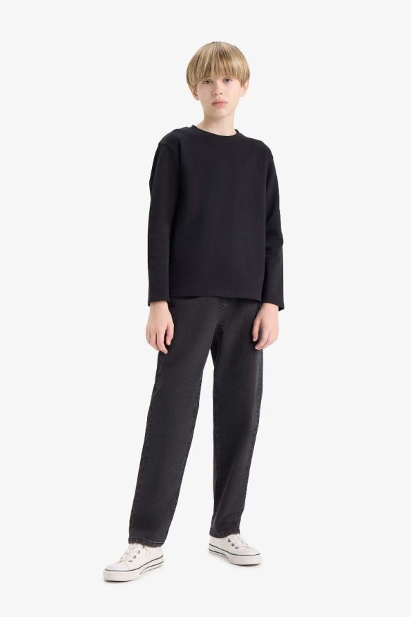 Boys' Basic Long Sleeve Crew Neck School T-Shirt