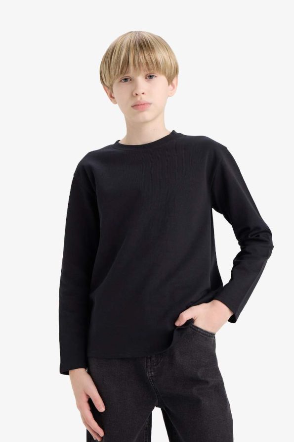 Boys' Basic Long Sleeve Crew Neck School T-Shirt