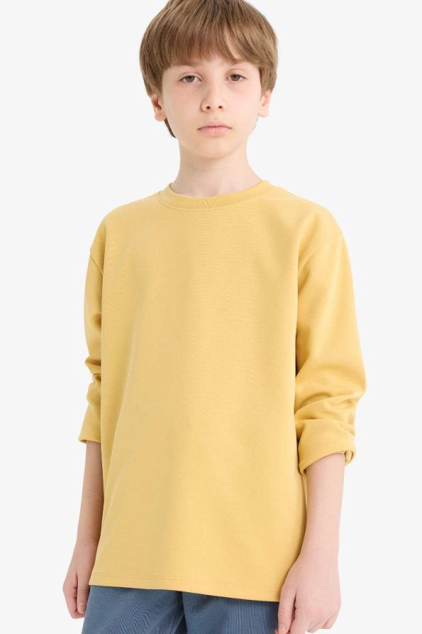 Boys' Basic Long Sleeve School T-Shirt with Crew Neck