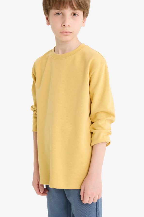 Boys' Basic Long Sleeve School T-Shirt with Crew Neck
