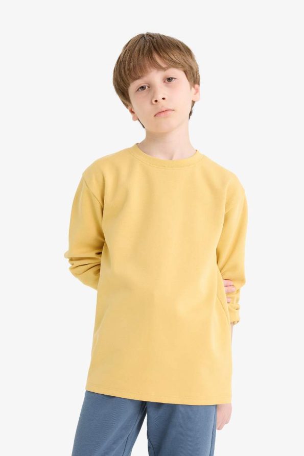 Boys' Basic Long Sleeve School T-Shirt with Crew Neck