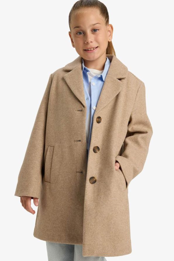 Girls' Button-Up Parka with Jacket Collar