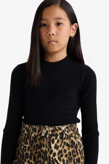 Girls' Fitted Crew Neck Ribbed Sweater
